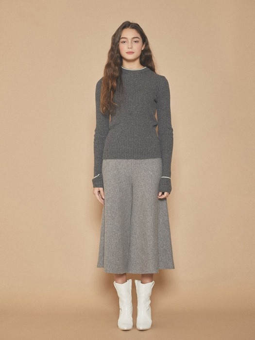 Color match long sleeve knit top [GRAY]