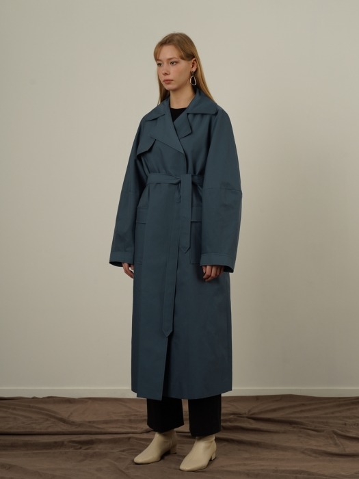 LS WIDE SLEEVE TRENCH COAT_BLUE