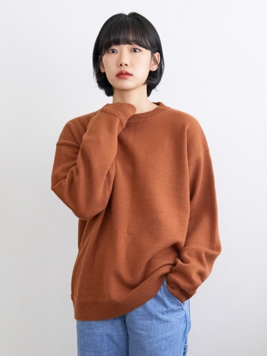 KN059_Urban Wool Round Knit Sweater_Brown