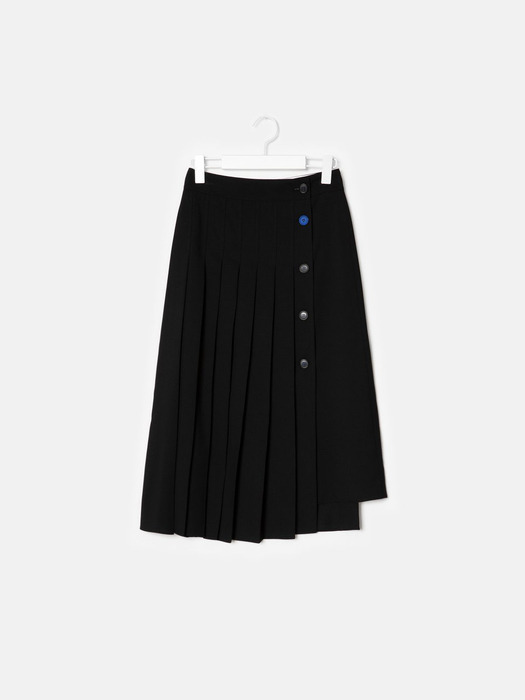 Unbalance Pleats Wrap Skirt - Black (KE0227M055)