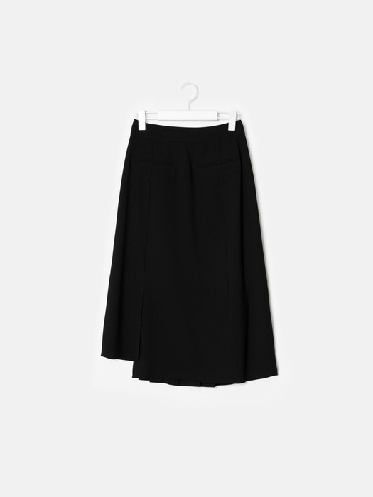 Unbalance Pleats Wrap Skirt - Black (KE0227M055)