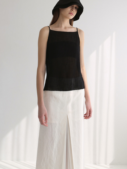 20SS SHEER PLEATED LINEN SKIRT (IVORY)