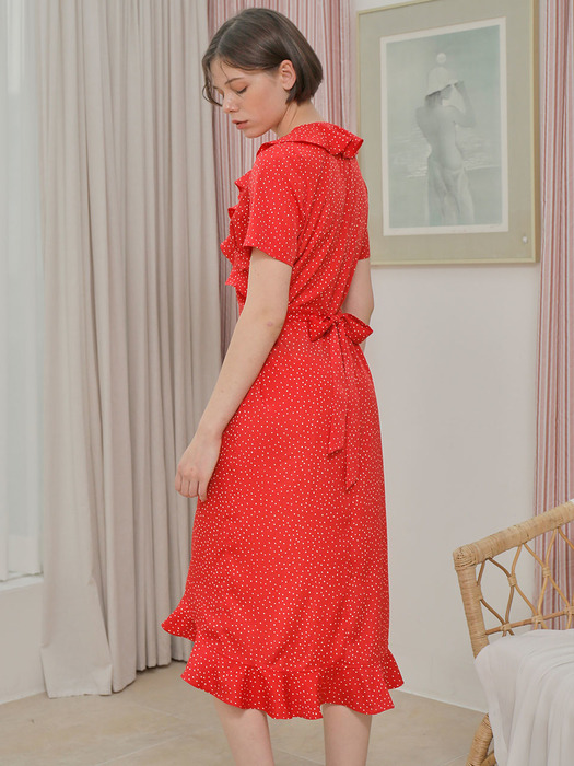 DOT FRILL WRAP ONE-PIECE_RED
