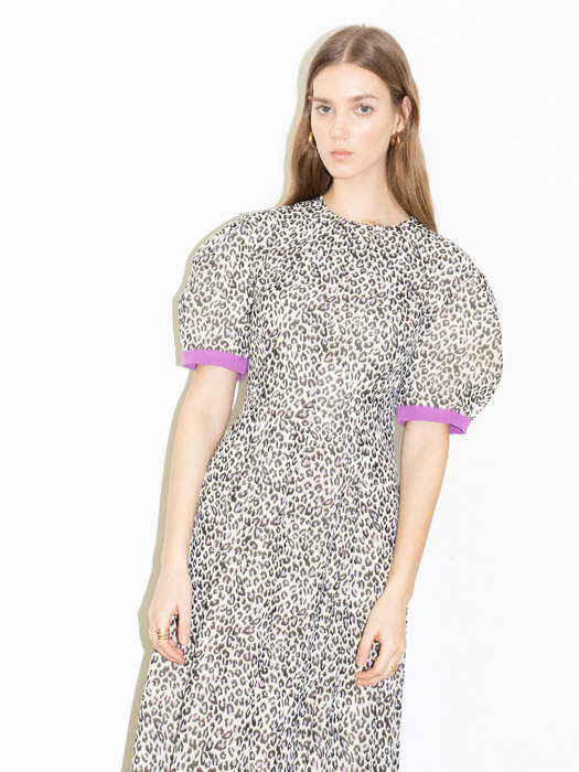 [20SS] POSITANO bishop short sleeve dress (Leopard purple)