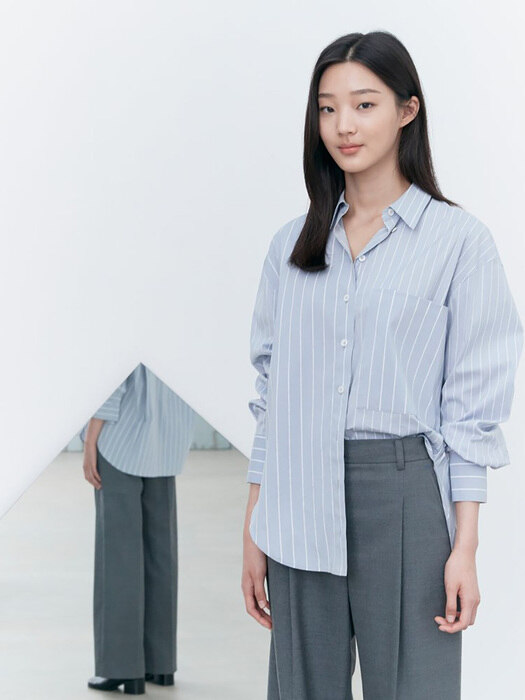 Unbalance Stripe Shirts - Grey (KE0860M062)