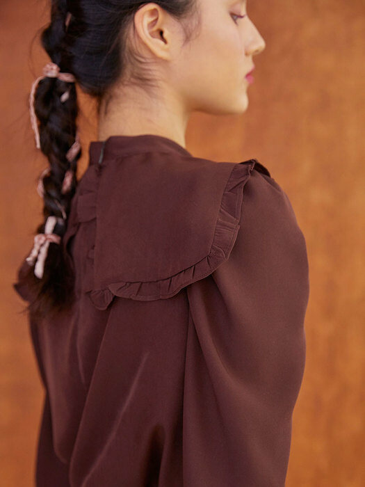ribbon callar blouse (brown)