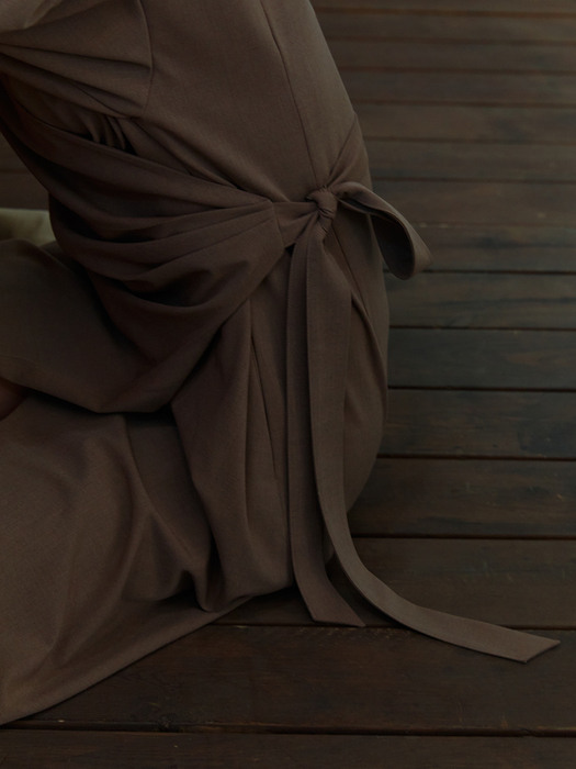 Ekta Stripe Wrap Dress (Brown Wool)