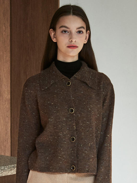 J606 collar short cardigan (brown)