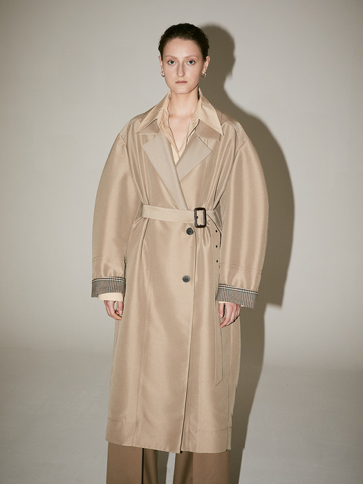 [Signature]  AMBRE Volume Sleeve Belted Trench Coat_Khaki Beige