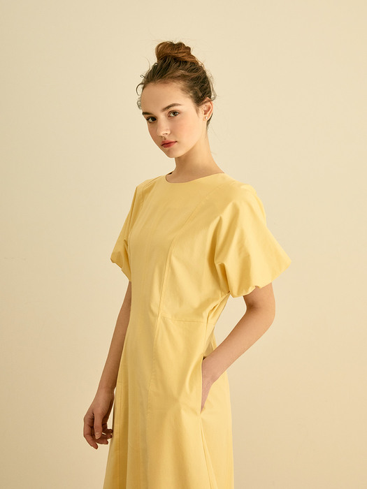 Volume Sleeve Long Dress (Yellow)