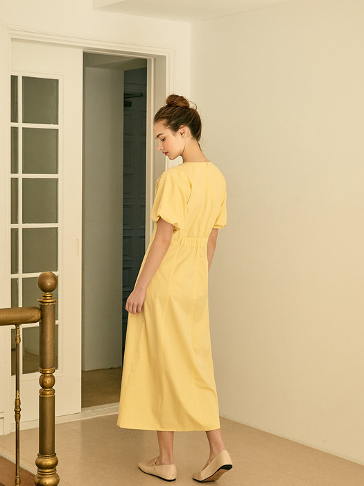 Volume Sleeve Long Dress (Yellow)
