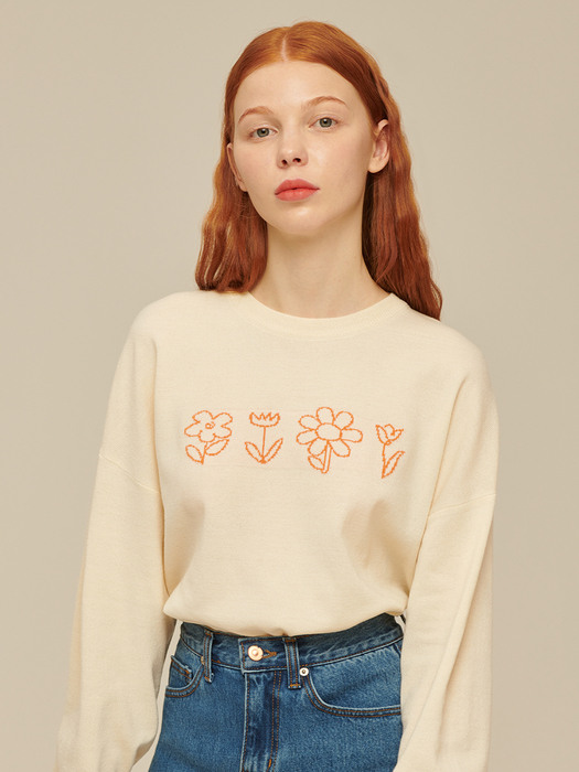 Flower Drawing Knit [CREAM]