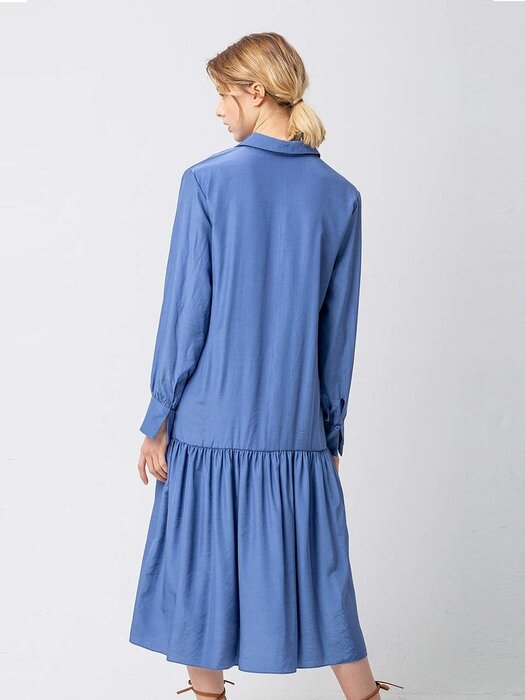 Satin shirt long dress_blue