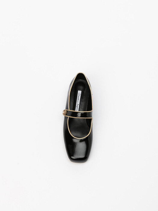 Saison Maryjane Flat Shoes in Black Textured Patent