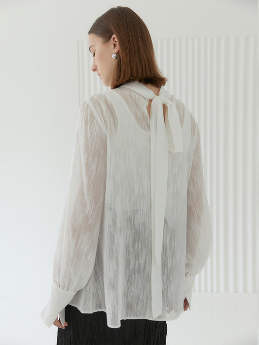 CLAIRE_Chiffon Jacquard Scarf Tie Blouse_White