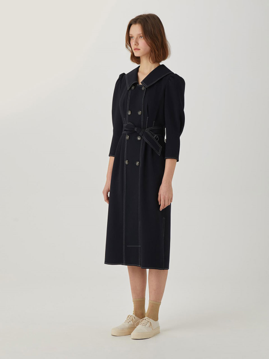 Double Button Belted Dress [DEEP NAVY] JYDR1B906N2