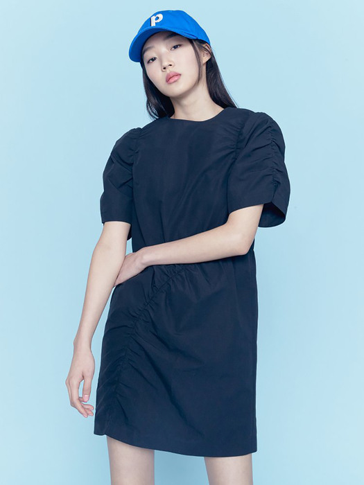 Shirring Volume Sleeve Mini Dress  Black (KE1371M035)