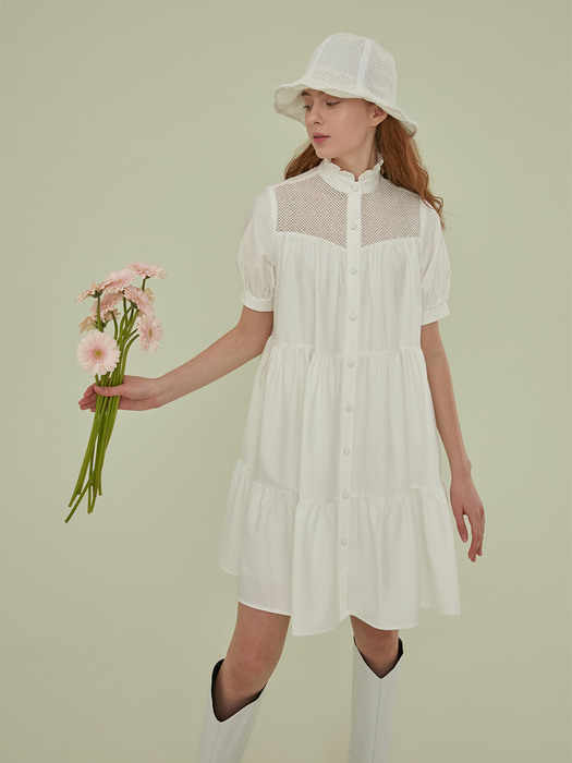 OLIVE EMBROIDERY TIERED DRESS