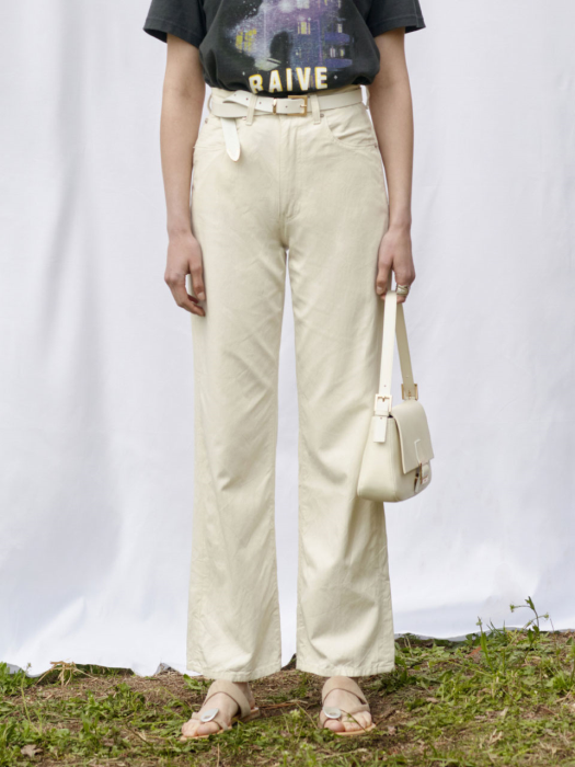 Wrinkle Cotton Straight Pants in Ivory VW1ML084-03
