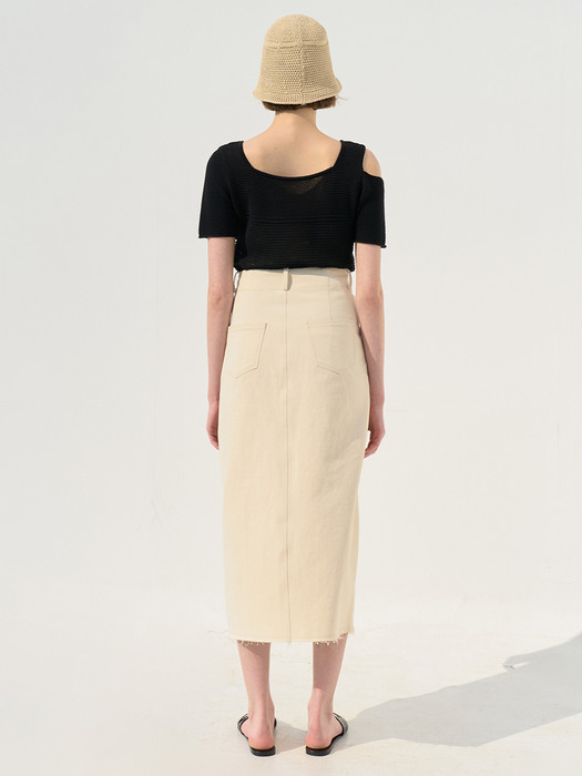 monts 1273 cotton slit long skirt (cream)