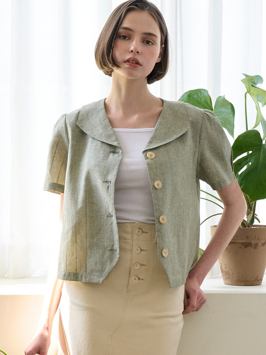 monts 1307 single collar 2way linen blouse (light khaki)