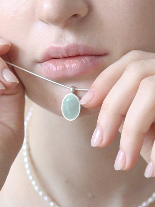 [Silver925] TNH034 Soft round emerald pendant necklace