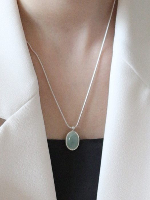[Silver925] TNH034 Soft round emerald pendant necklace