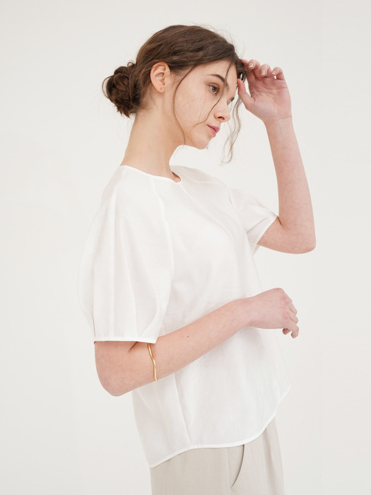 Modal round neck blouse - White