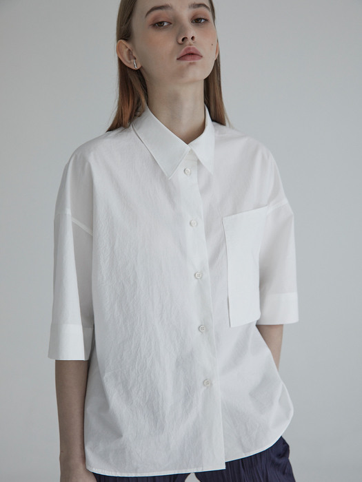 Big Pocket Basic Half Sleeves Shirts(White)