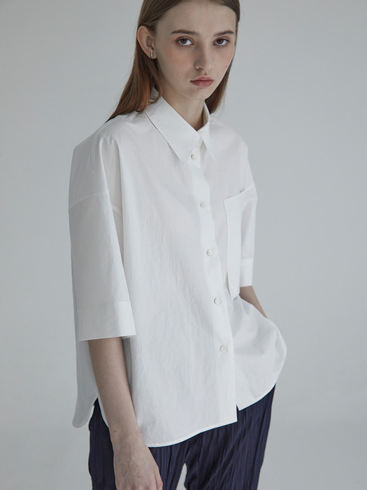 Big Pocket Basic Half Sleeves Shirts(White)