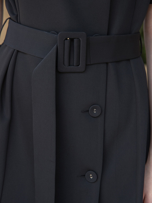 Half Sleeve Jacket Belt Dress Black