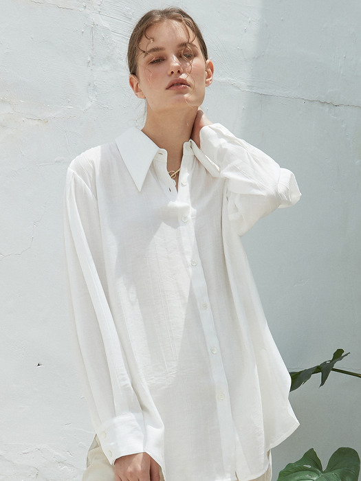 OU661 wrinkle long shirts (white)
