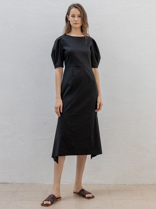 Linen Puff Sleeve Slit Dress_RF20SMOP02 (2 Colors)
