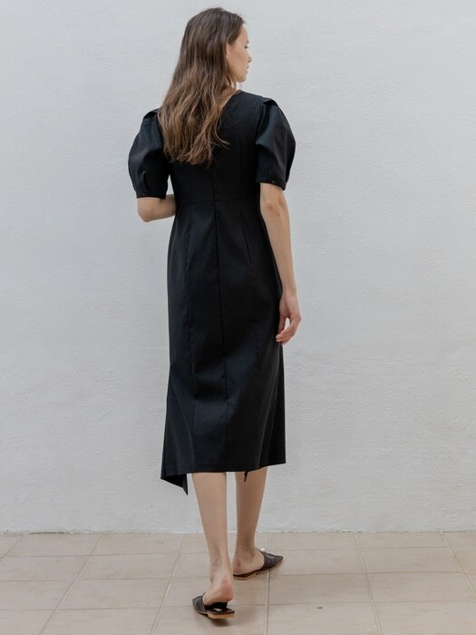 Linen Puff Sleeve Slit Dress_RF20SMOP02 (2 Colors)