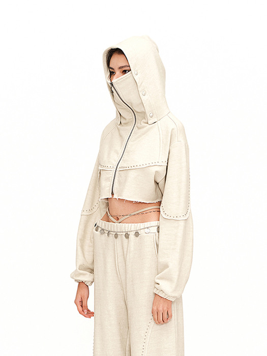 High neck and crop hoodie - Ivory