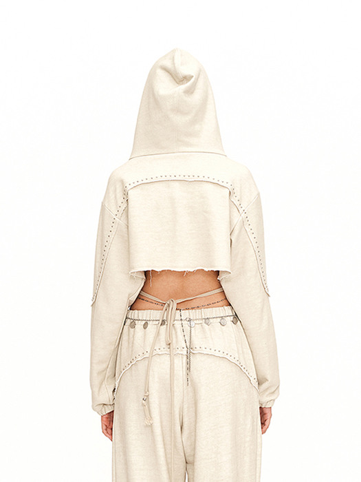 High neck and crop hoodie - Ivory