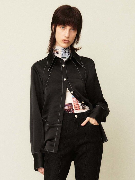 Round Satin Shirt Black