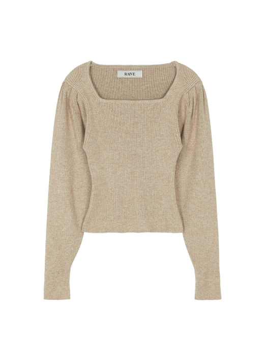 Square Neck Volume Sleeve Knit in Beige VK1WP163-91