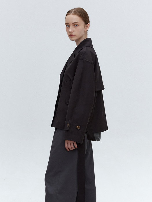 TOF DOUBLE HALF TRENCH COAT CHARCOAL