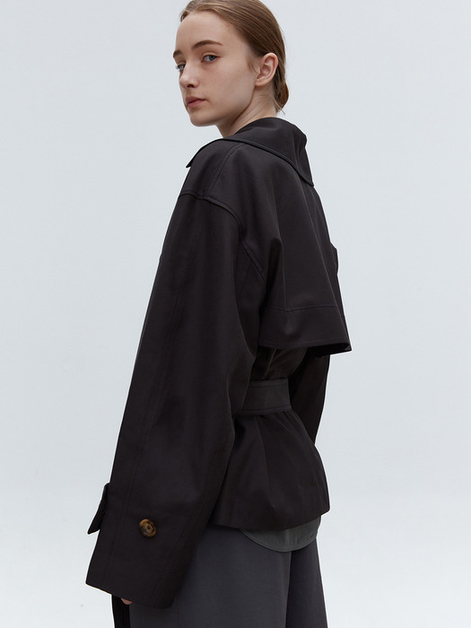 TOF DOUBLE HALF TRENCH COAT CHARCOAL