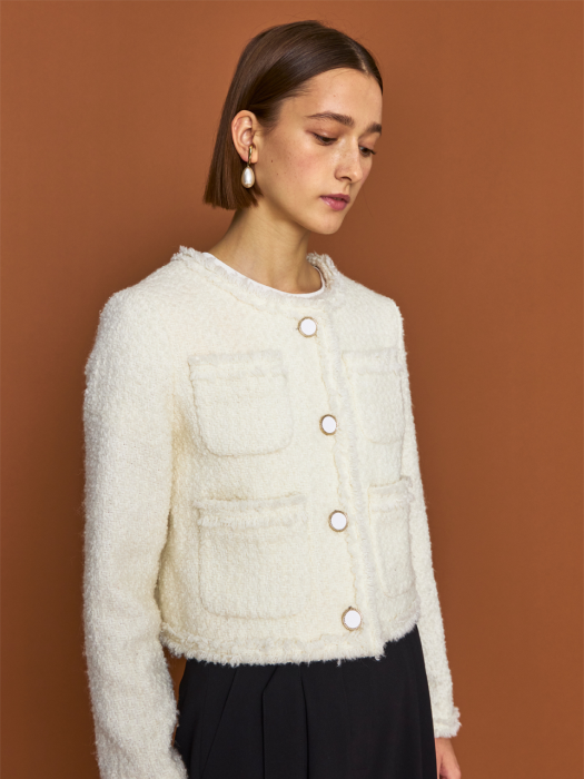 Blanc Crop Tweed Jacket_Ivory
