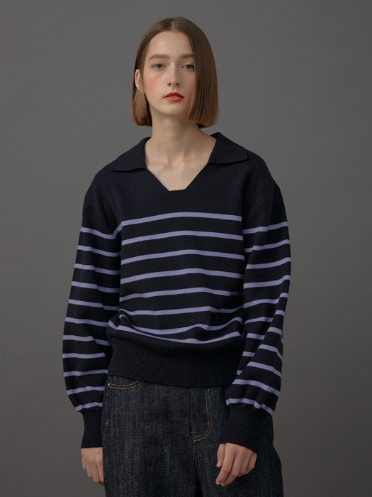 Muni Big Collar Volume Sleeve Knit_Navy