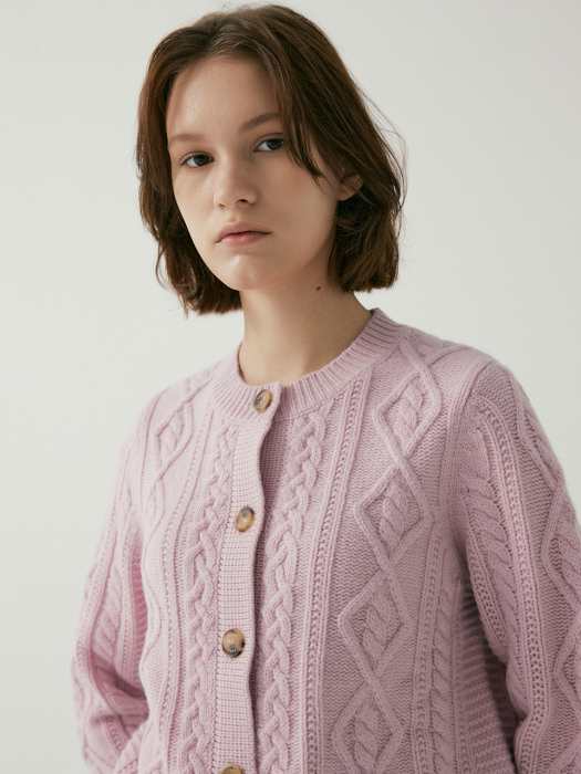 Cashmere Cable Petit Cardigan PASTEL PINK (JYSW1D960P1)