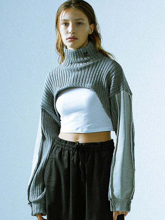 LOGO EMBROIDERY CROP KNIT - GY