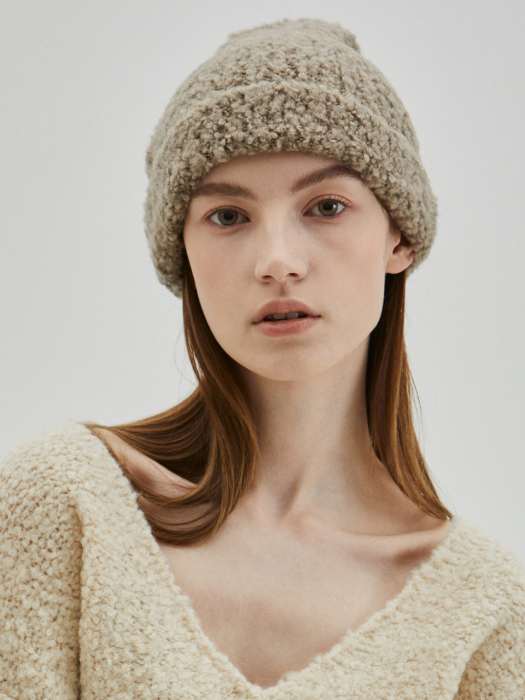 Boucle Knit Beanie_Light Brown