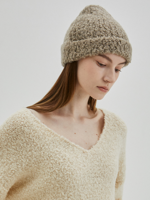Boucle Knit Beanie_Light Brown