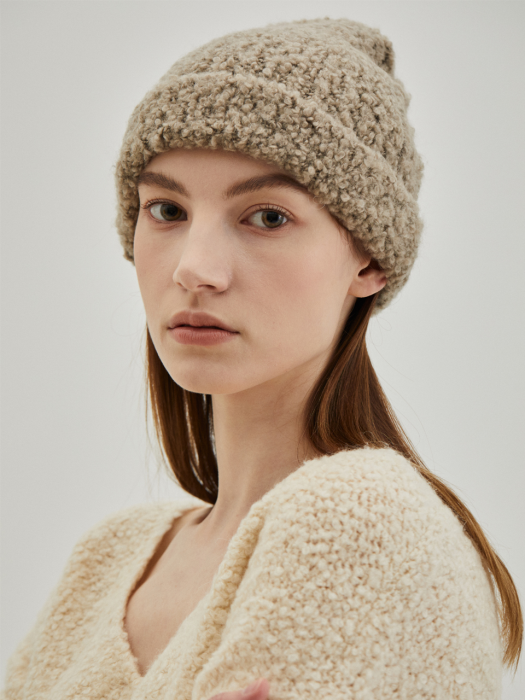 Boucle Knit Beanie_Light Brown