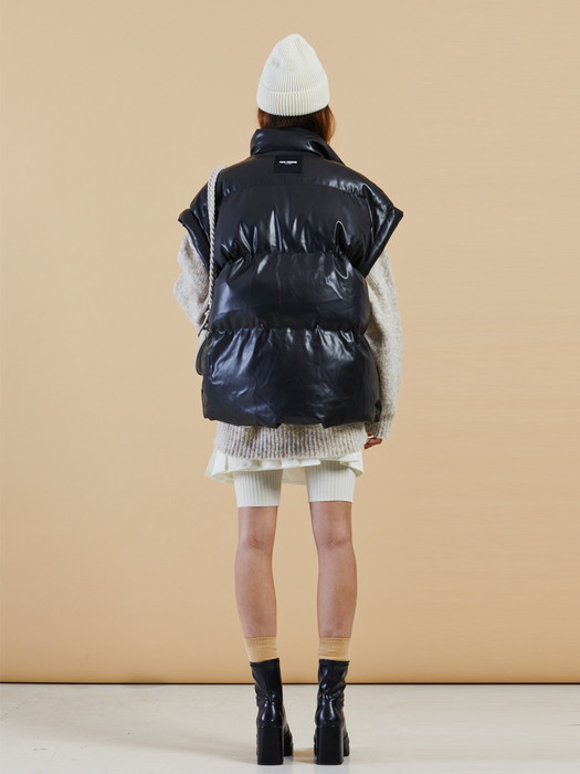 FAN YOUNG Oversized Eco-leather shinning vest