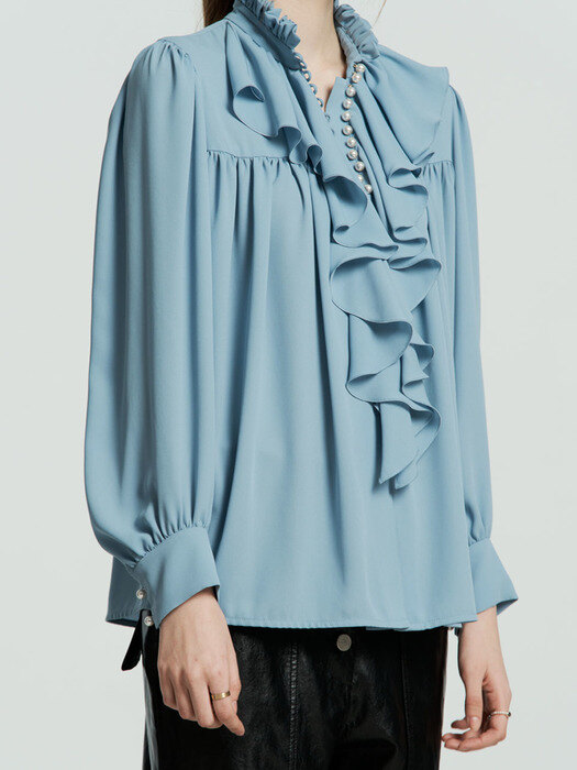 LIV BLUE FRILL BLOUSE