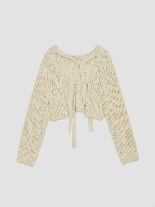 COTTON RIBBON-TIES KNITTED CARDIGAN (LIGHT BEIGE)